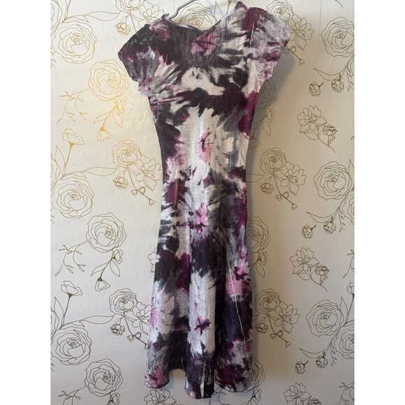 KOMAROV Dress Size Medium White Purple Lace Stretch Crinkle Charmeuse V-Neck 36 - Picture 3 of 3